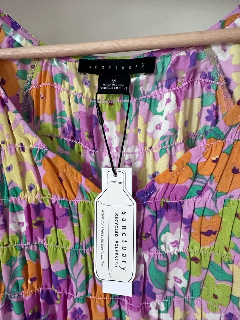 NWT Sanctuary Multicolor Floral Smocked V-Neck Blouse - Picture 3 of 6